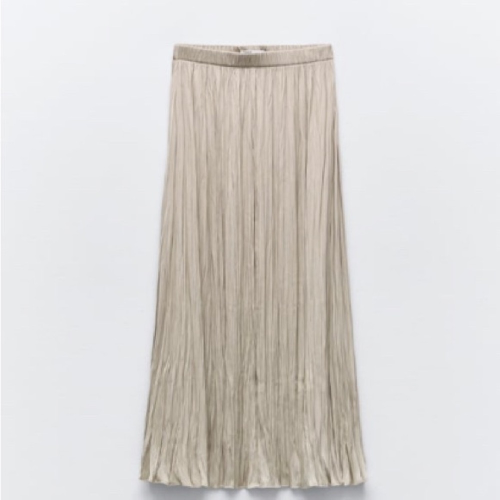 Zara satin effect pleated midi skirt